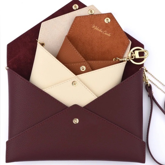 NIB DRESS UP YOUR PURSE DUYP ENVELOPE TRIO CLUTCH SET -BURGUNDY CREAM CAMEL $169 - Picture 8 of 8